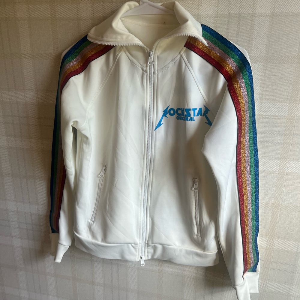 Halfheart polyester zip-up Rockstar jacket with rainbow sleeves 🌈 Small